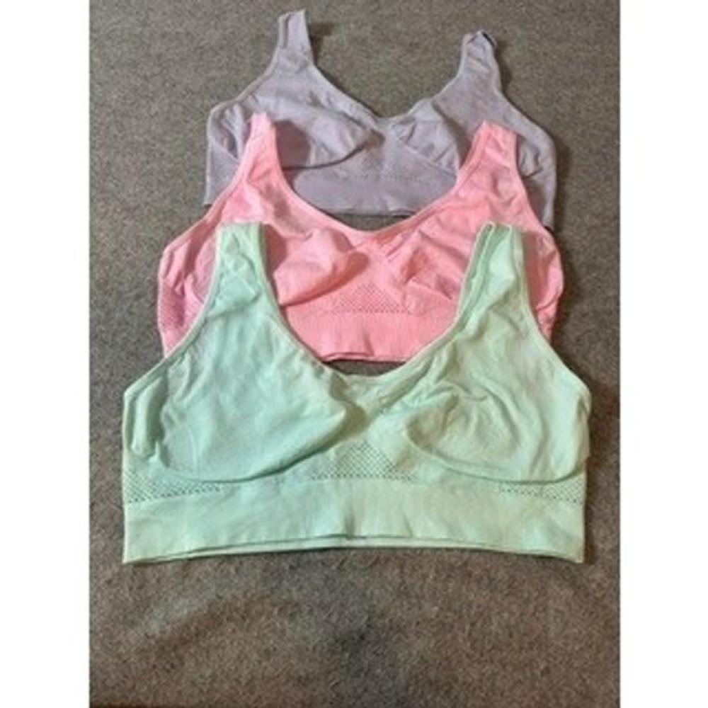 Pretty Seamless 3 Pack Wireless Bralettes Pastel Pink Green Purple XXXL 3XL